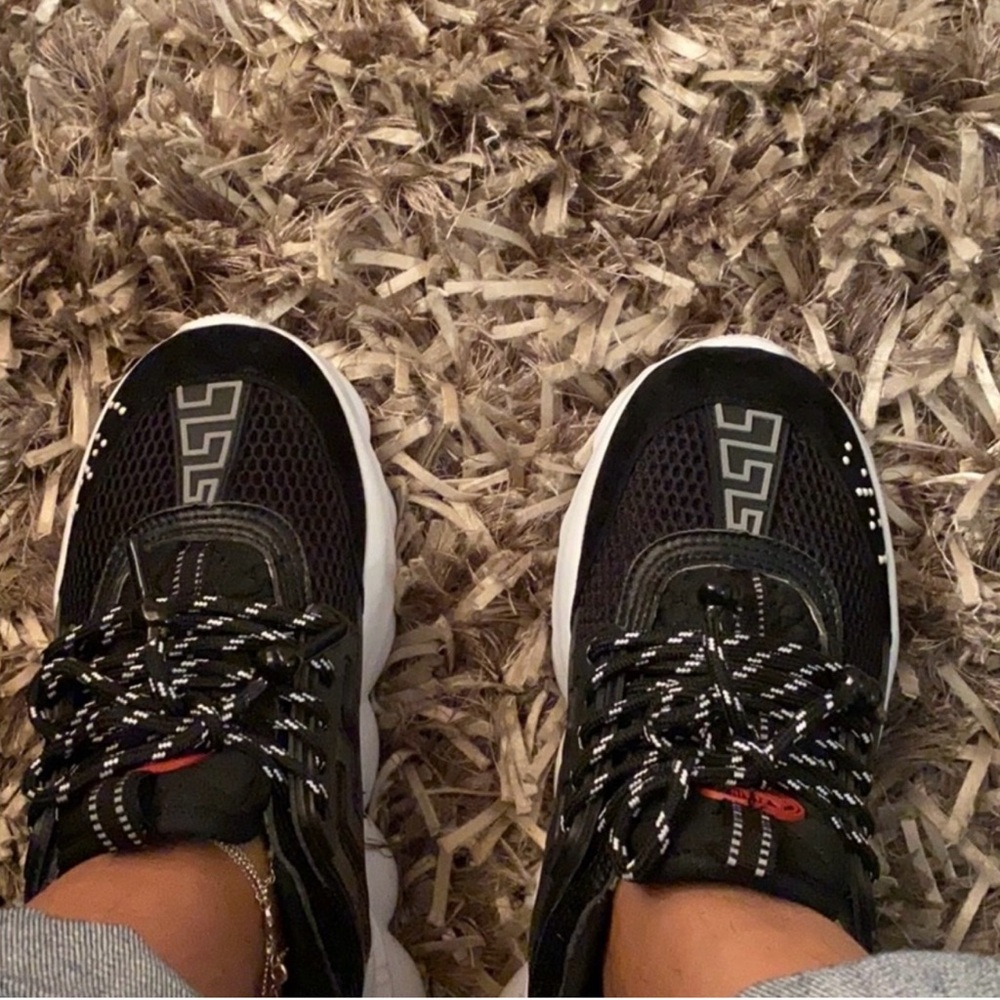 Versace Black Sneakers with White and Red Accents